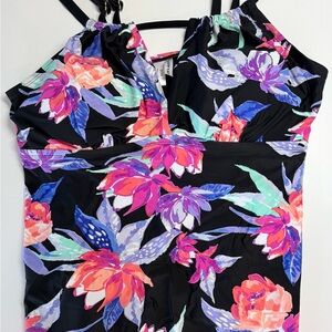 Swimsuit Top in Black with Bright Floral Print